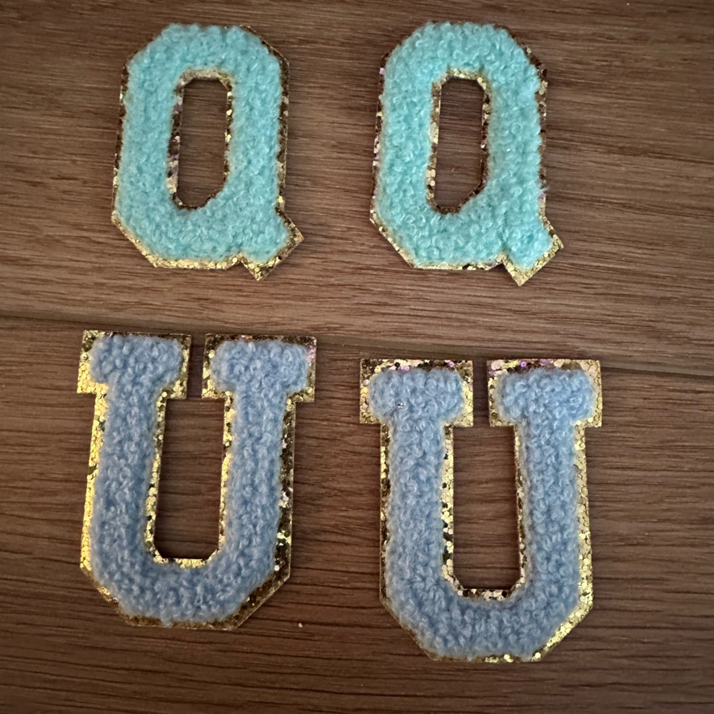 Blue Chenille Letter Patches with gold details